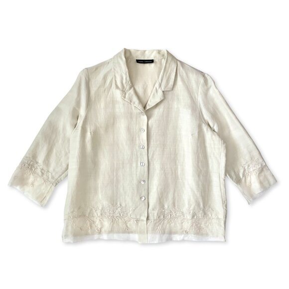 Vintage Linen Anne Carson Creme Button Up Jacket Summer Coastal Grandma - Picture 1 of 9